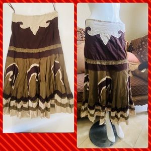 DIMRI Multicolor Brown Fit Flare Long Skirt Sz M
